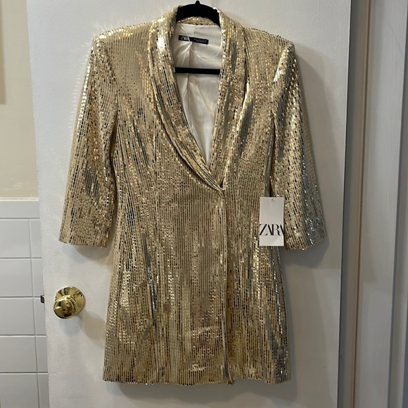 Zara Dresses & Skirts - Sequin gold dress Zara new never worn with tags